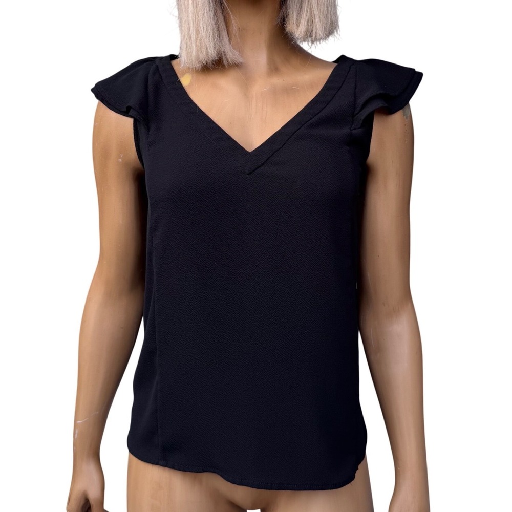 Reitmans Signature‎ Black Flutter Sleeve V-Neck Blouse Corporate Whimsigoth  XS